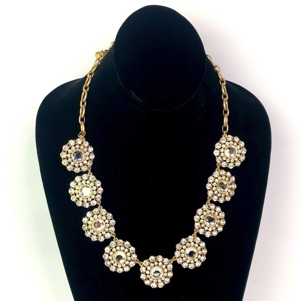 J. Crew flower crystal jewel necklace with gold cuban chain